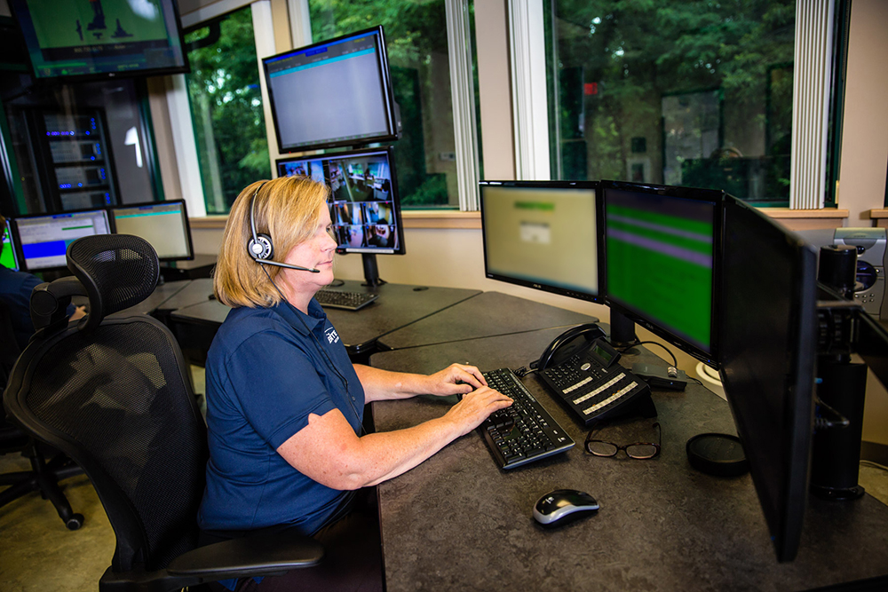 A Habitec Security monitoring specialist performing business security monitoring at Central Station in Ohio.