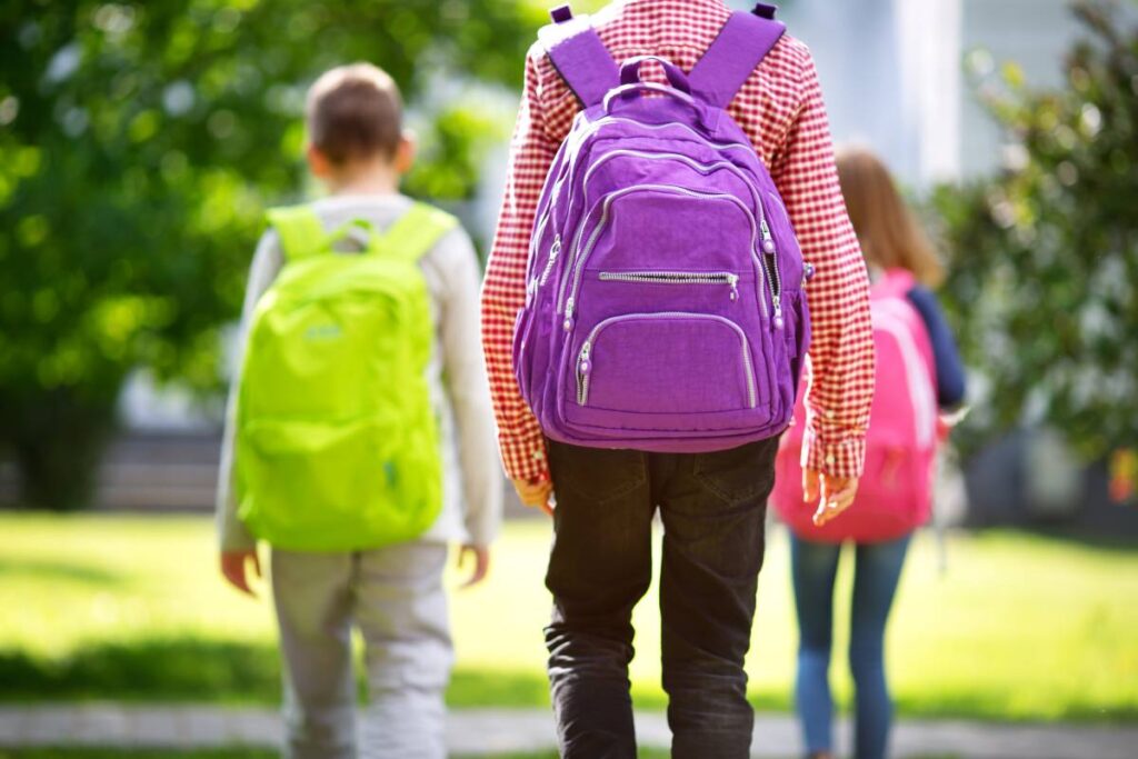 Children wearing backpacks on their way back to school