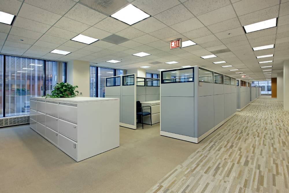 Office cubicle space for a business in need of a security system