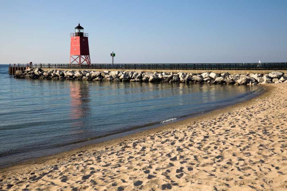 Lighthouse in Charlevoix, MI on the water. Northern Michigan.